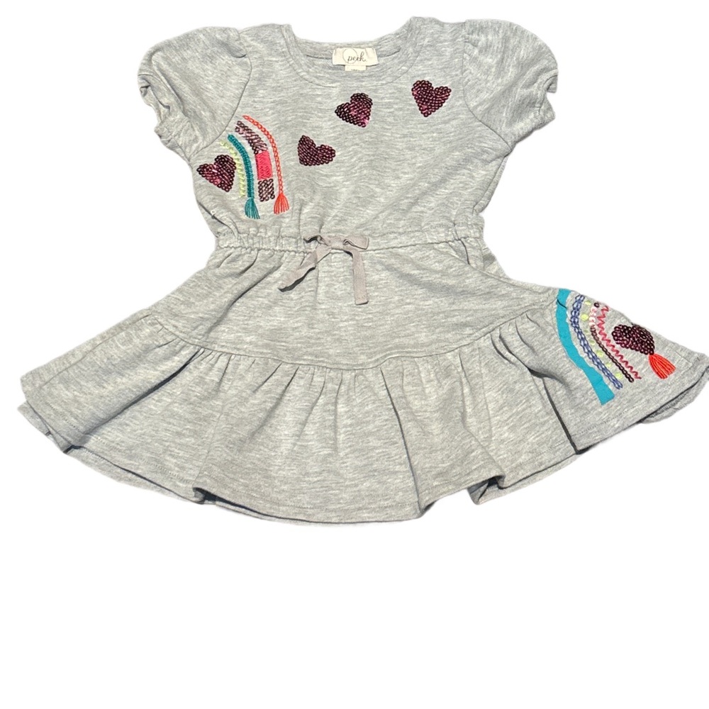 Peek | Gray Dress with Heart and Rainbow Sequin Details